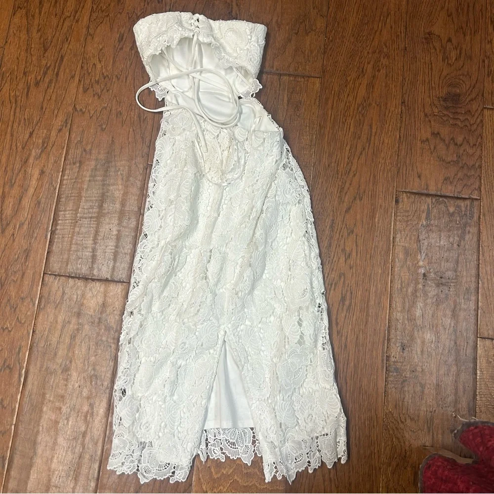 Lulu's Impressive‎ Elegance White Crochet Lace Strapless Midi Dress - Picture 2 of 10